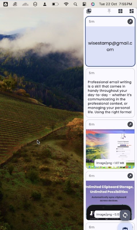 🆔  软件名称：Copycat Clipboard⭐️  软件功能：剪贴板管理器➡️  支持平台：#Windows #macOS #Android📁  软件简介：一款直观的剪贴板管理器，可以在不同的文档、应用程序和设备之间无缝切换，同时保持所有复制的内容有序且易于访问